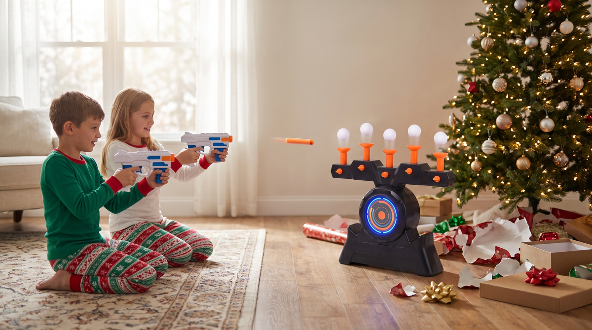 Kids playing FloatBlast on Christmas morning