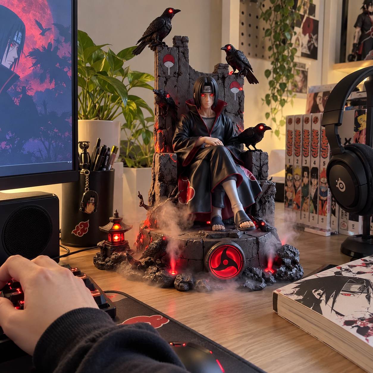 UchiMist Itachi Throne Humidifier — phone desk — generated illustrative lifestyle image